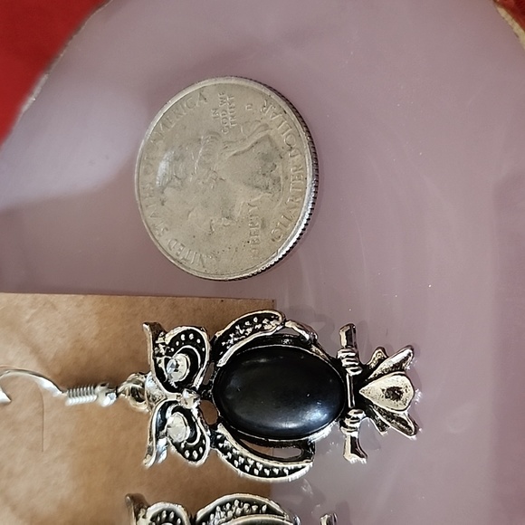 Silver & Black Owl Earrings - Picture 4 of 4